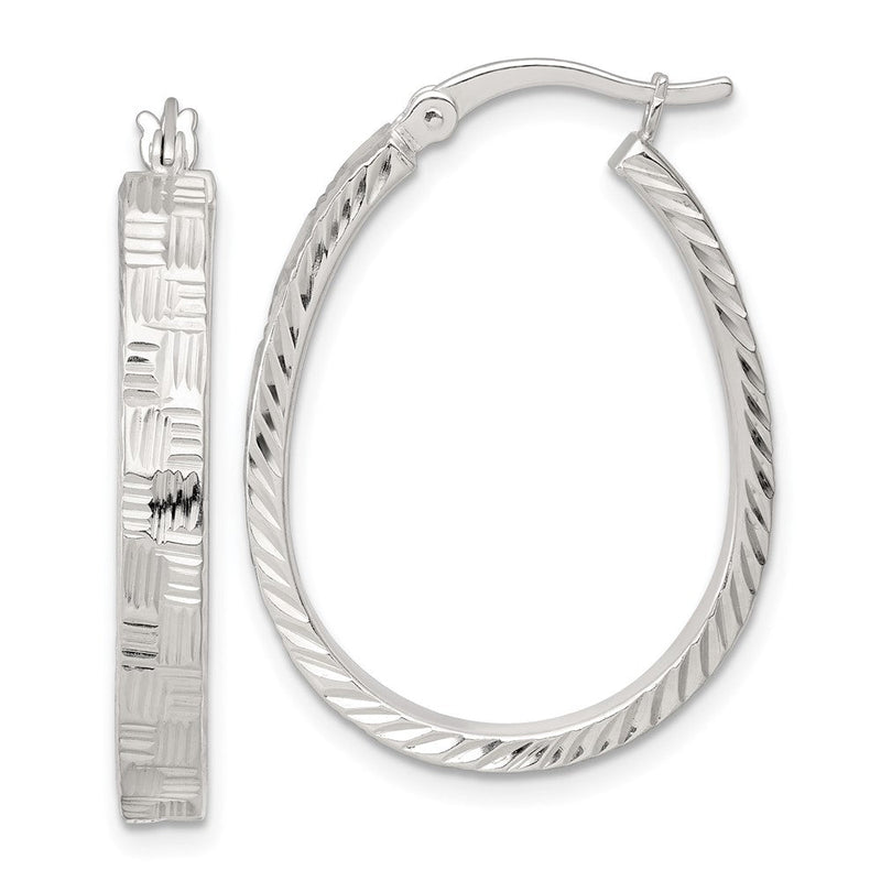 Sterlingsilber Poliert Diamantiert 4.0mm Oval Creolen