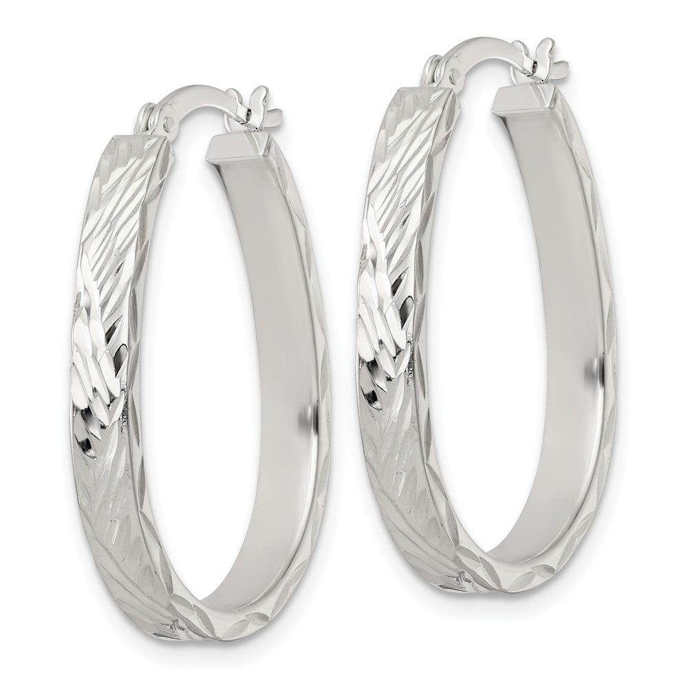 Sterlingsilber Poliert Diamantiert 4.0mm Oval Creolen