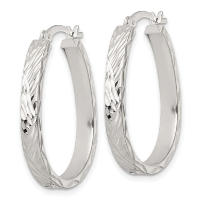 Sterlingsilber Poliert Diamantiert 4.0mm Oval Creolen
