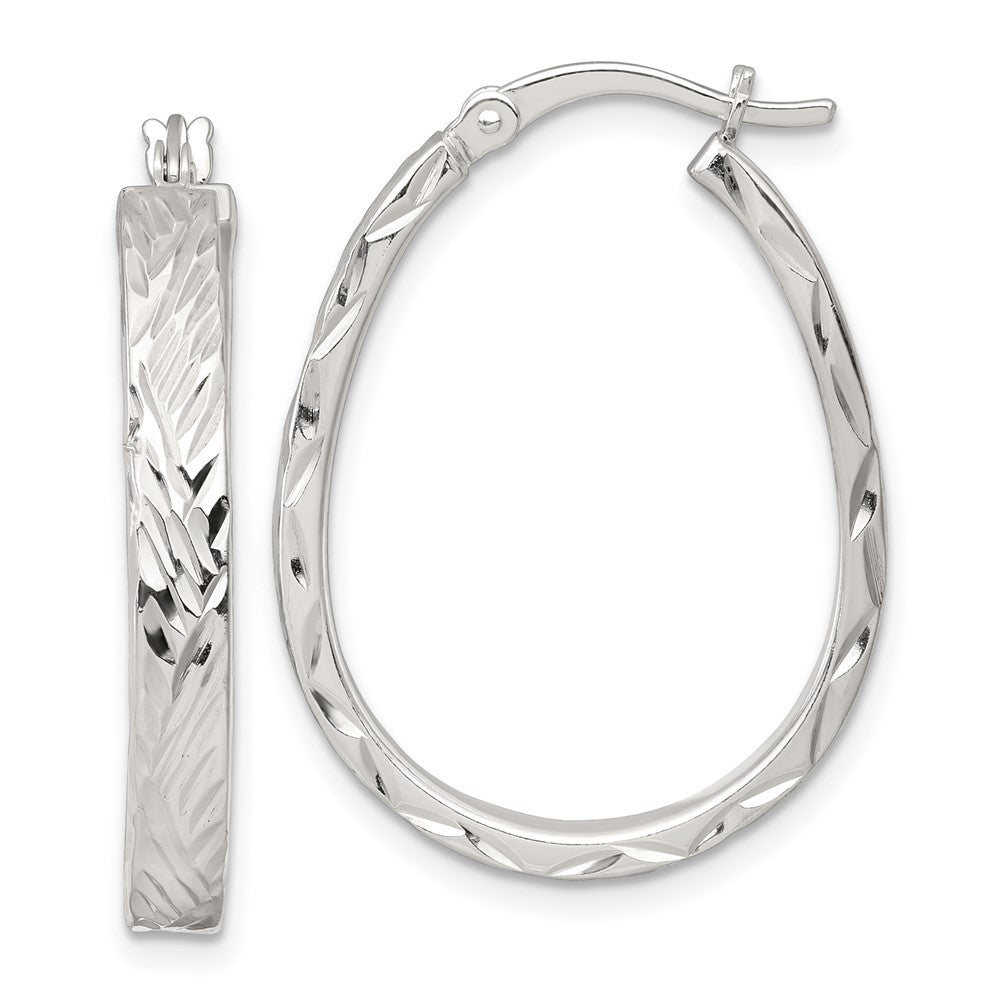 Sterlingsilber Poliert Diamantiert 4.0mm Oval Creolen