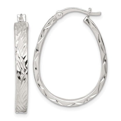 Sterlingsilber Poliert Diamantiert 4.0mm Oval Creolen