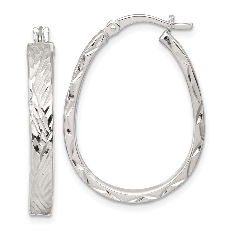 Sterlingsilber Poliert Diamantiert 4.0mm Oval Creolen