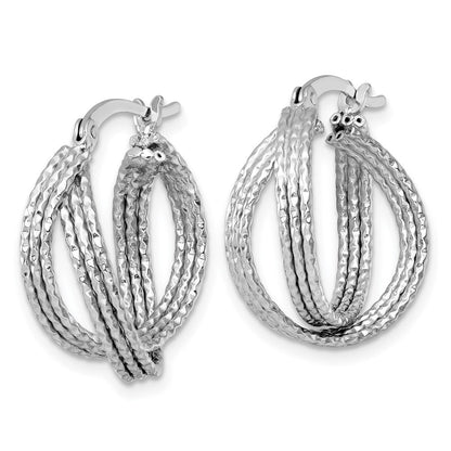 Sterlingsilber Rhodiniert Strukturiert 20.0mm Crisscross Rund Creolen