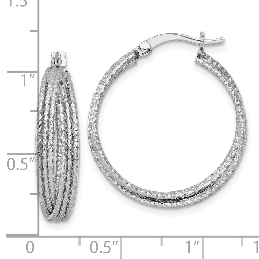 Sterlingsilber Rhodiniert Strukturiert 25.0mm Crisscross Rund Creolen