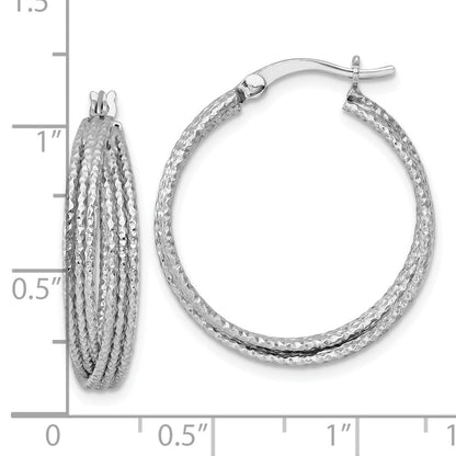 Sterlingsilber Rhodiniert Strukturiert 25.0mm Crisscross Rund Creolen