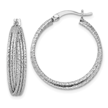 Sterlingsilber Rhodiniert Strukturiert 25.0mm Crisscross Rund Creolen