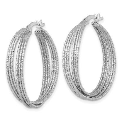 Sterlingsilber Rhodiniert Strukturiert 31.0mm Crisscross Rund Creolen