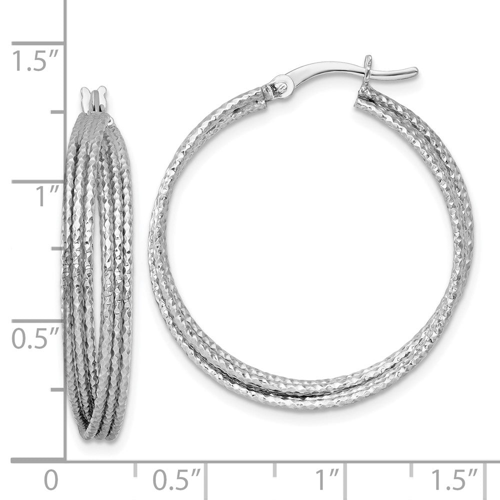Sterlingsilber Rhodiniert Strukturiert 31.0mm Crisscross Rund Creolen