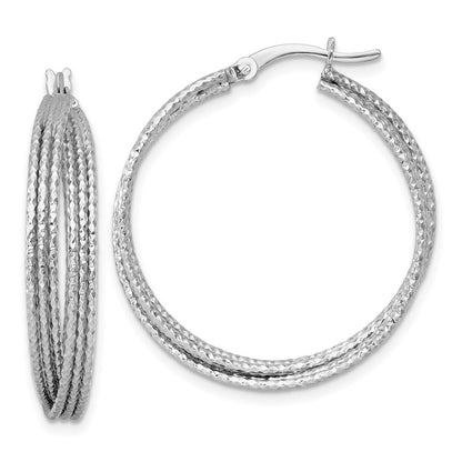 Sterlingsilber Rhodiniert Strukturiert 31.0mm Crisscross Rund Creolen