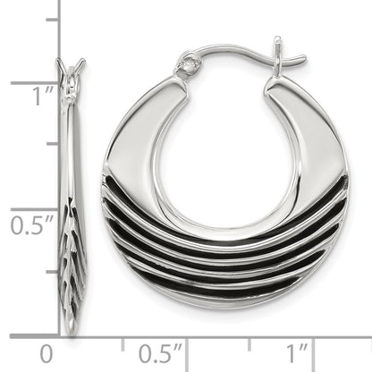 Sterlingsilber Poliert mit Schwarz Emaille Rund Creolen