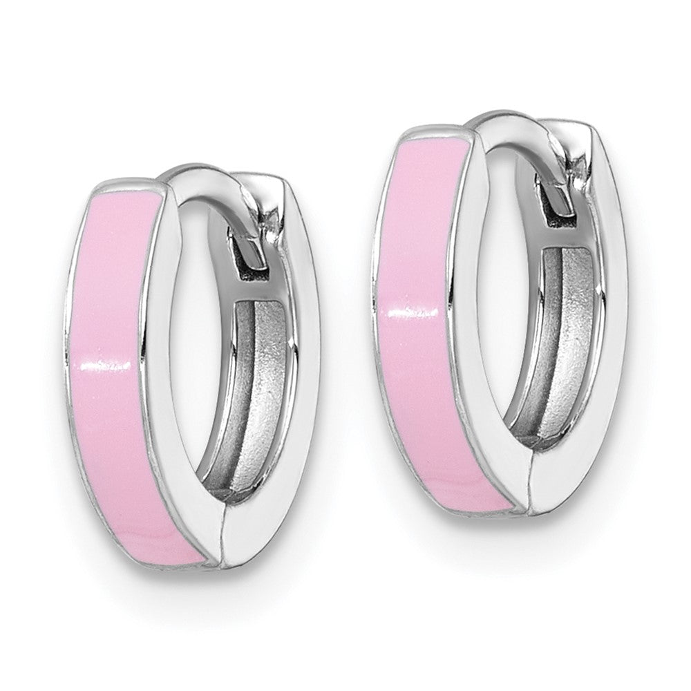 Sterlingsilber Rhodiniert Rosa Emailliert Klappbar Rund Creolen