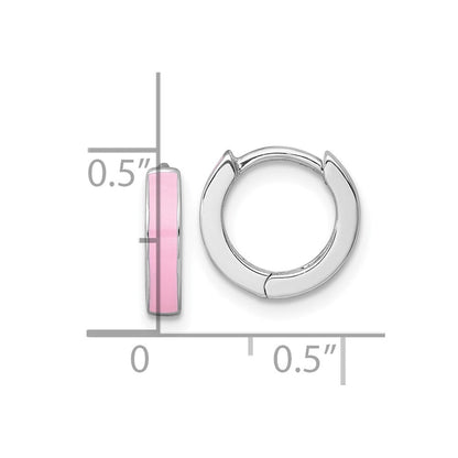 Sterlingsilber Rhodiniert Rosa Emailliert Klappbar Rund Creolen