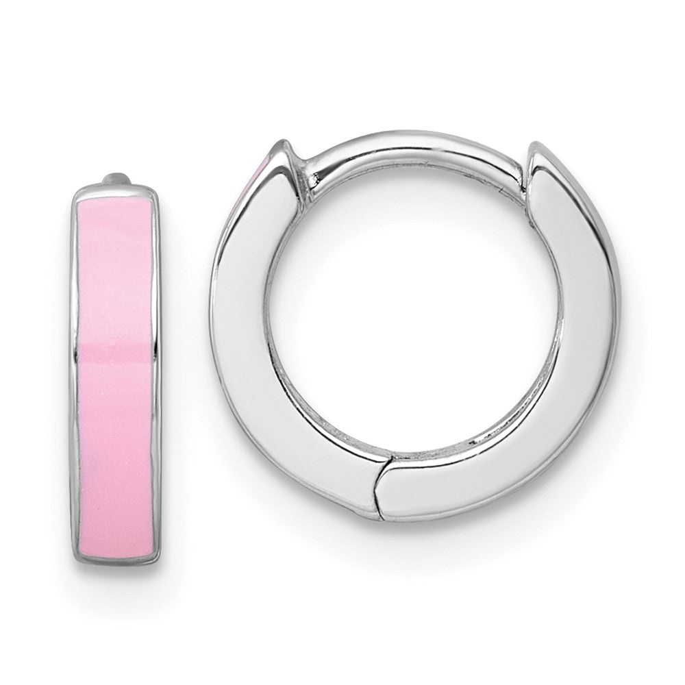 Sterlingsilber Rhodiniert Rosa Emailliert Klappbar Rund Creolen
