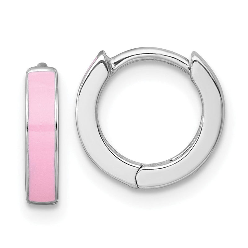 Sterlingsilber Rhodiniert Rosa Emailliert Klappbar Rund Creolen