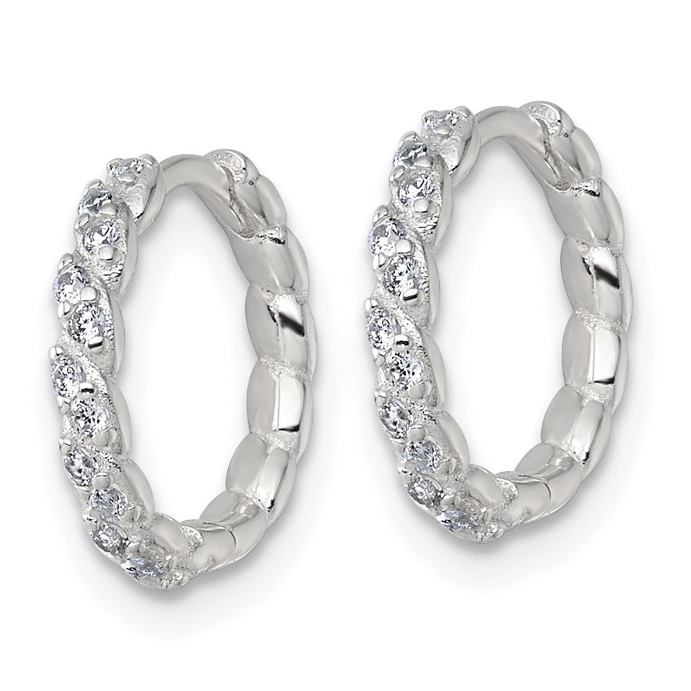 Sterlingsilber Poliert und Gedreht 2.2mm Zirkonia Klappbar Rund Creolen