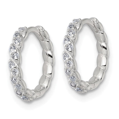 Sterlingsilber Poliert und Gedreht 2.2mm Zirkonia Klappbar Rund Creolen