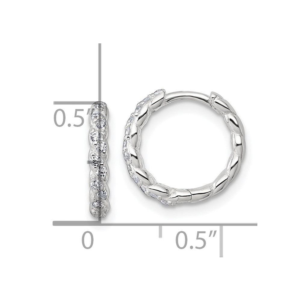 Sterlingsilber Poliert und Gedreht 2.2mm Zirkonia Klappbar Rund Creolen