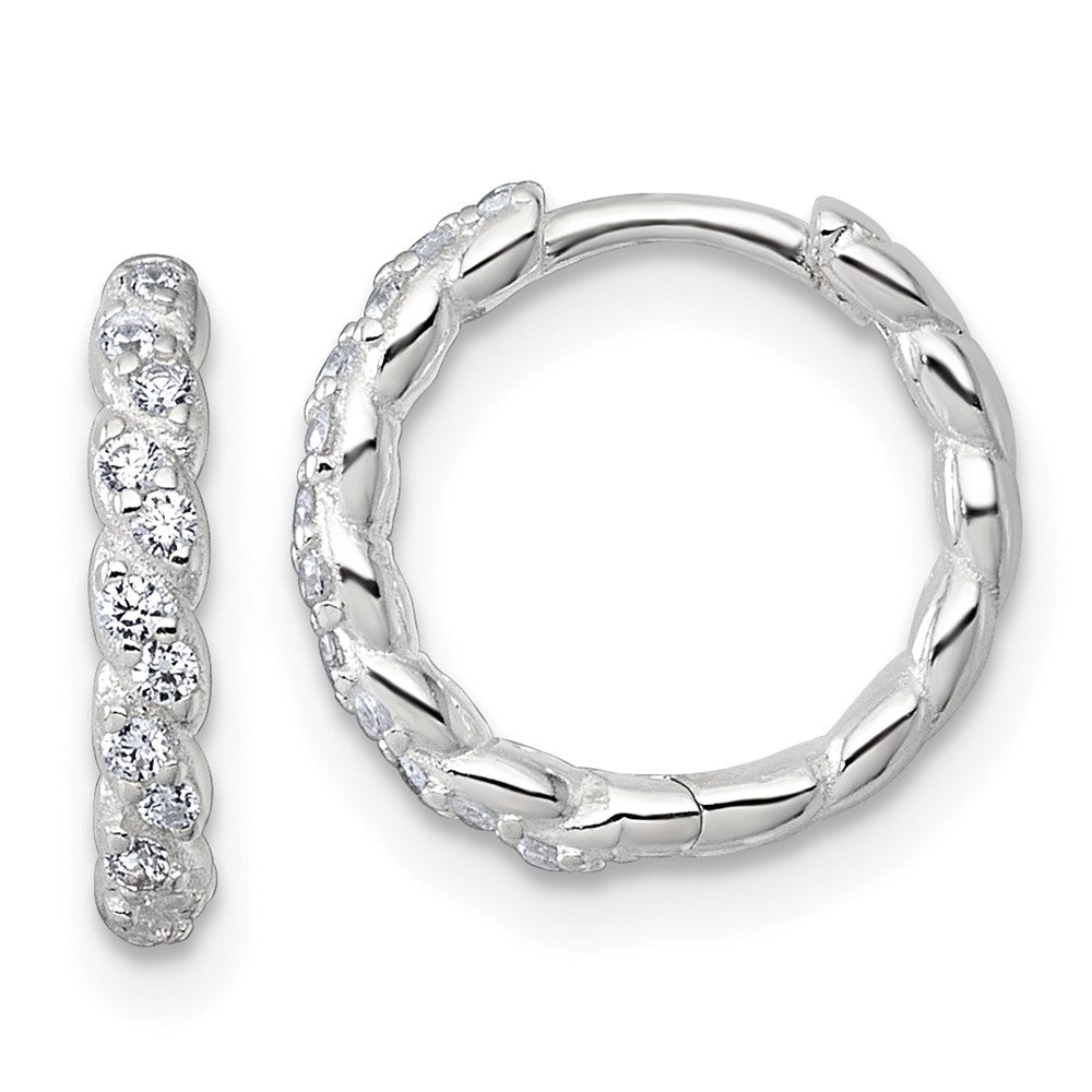 Sterlingsilber Poliert und Gedreht 2.2mm Zirkonia Klappbar Rund Creolen