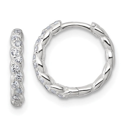 Sterlingsilber Poliert und Gedreht 2.2mm Zirkonia Klappbar Rund Creolen