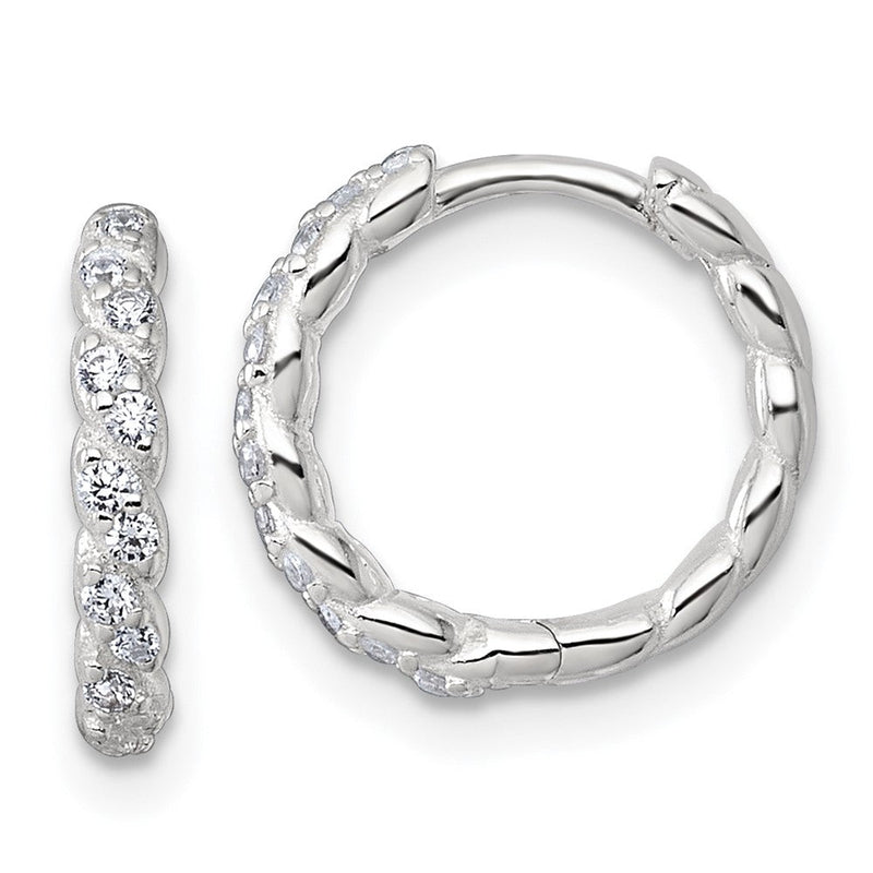Sterlingsilber Poliert und Gedreht 2.2mm Zirkonia Klappbar Rund Creolen