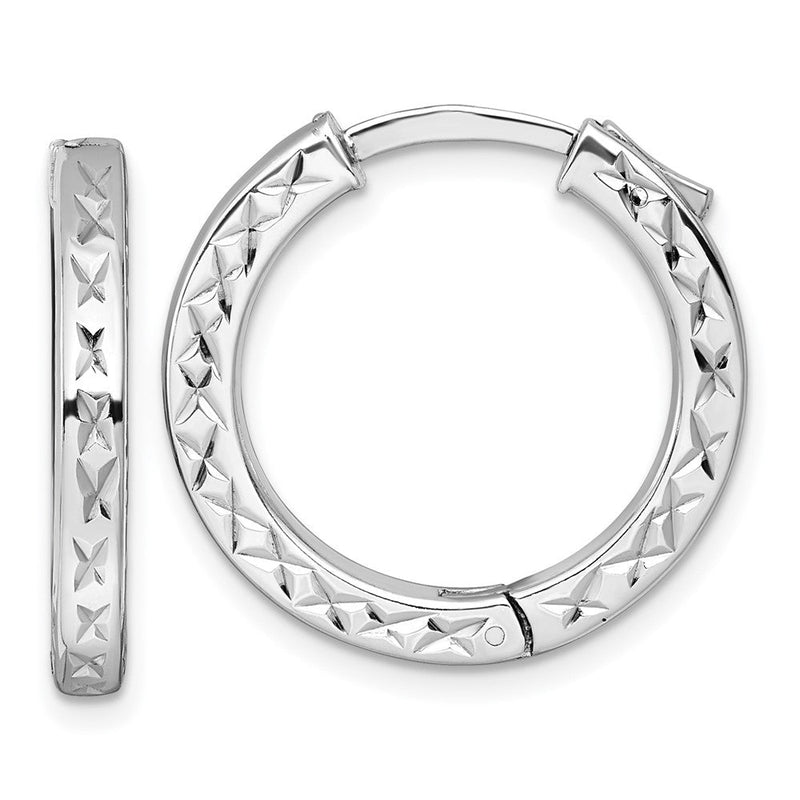 Sterlingsilber Rhodiniert Poliert Diamantiert 3x23mm Klappbar Quadratisch Röhre mit Sicherheits Schloss Creolen