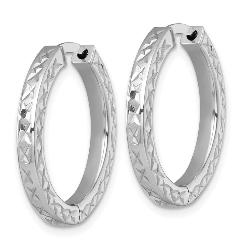 Sterlingsilber Rhodiniert Poliert Diamantiert 3x25mm Klappbar Quadratisch Röhre mit Sicherheits Schloss Creolen