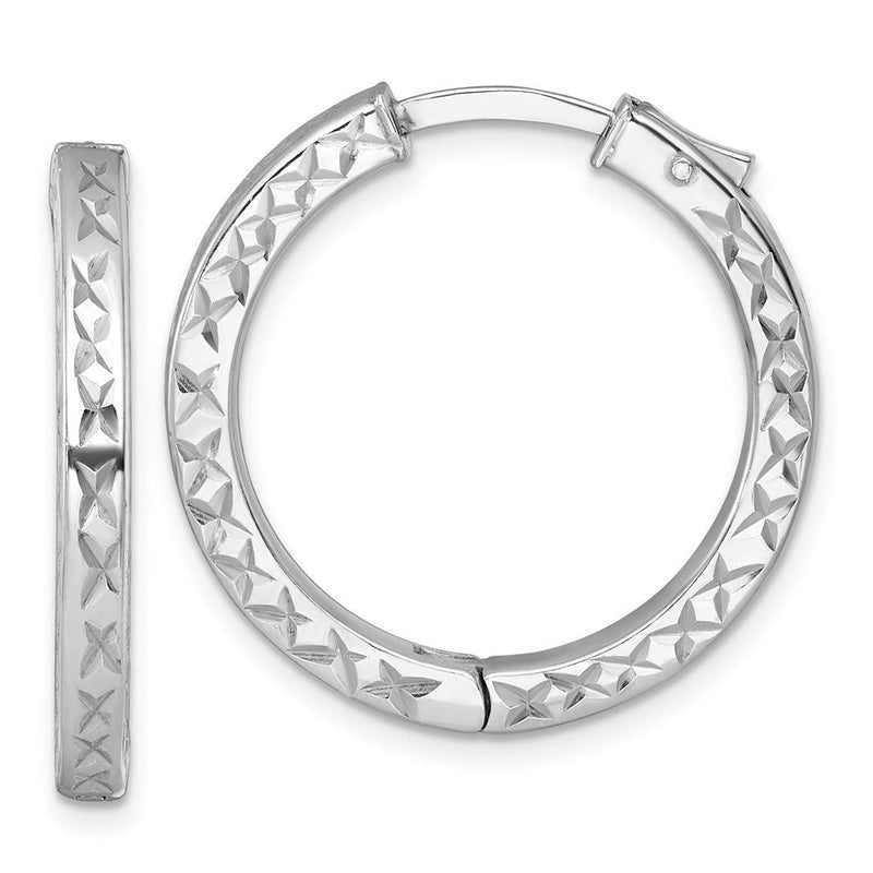 Sterlingsilber Rhodiniert Poliert Diamantiert 3x28mm Klappbar Quadratisch Röhre mit Sicherheits Schloss Creolen