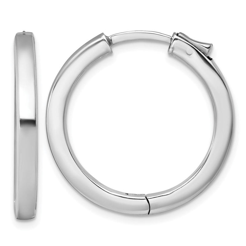 Sterlingsilber Rhodiniert Poliert 3x28mm Klappbar Quadratisch Röhre mit Sicherheits Schloss Creolen