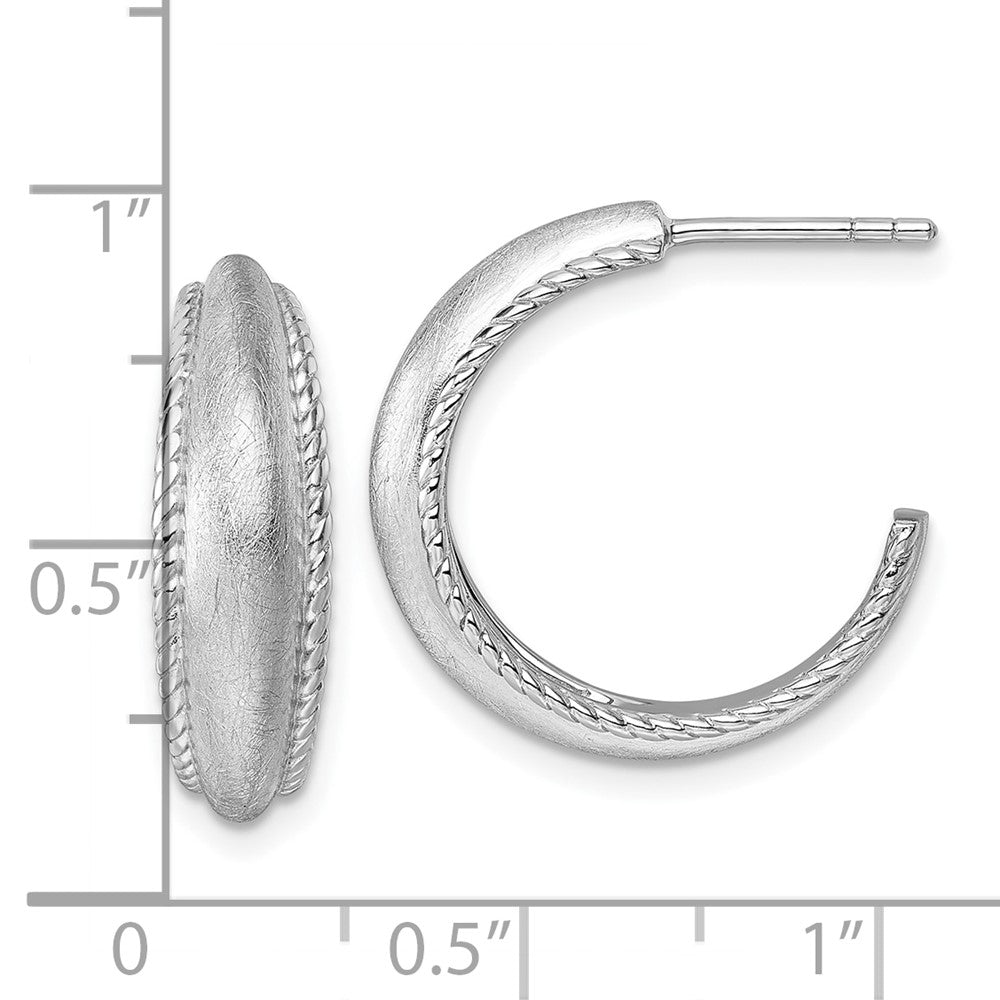 Sterlingsilber Rhodiniert Poliert und Scratch Finish Stecker Creolen