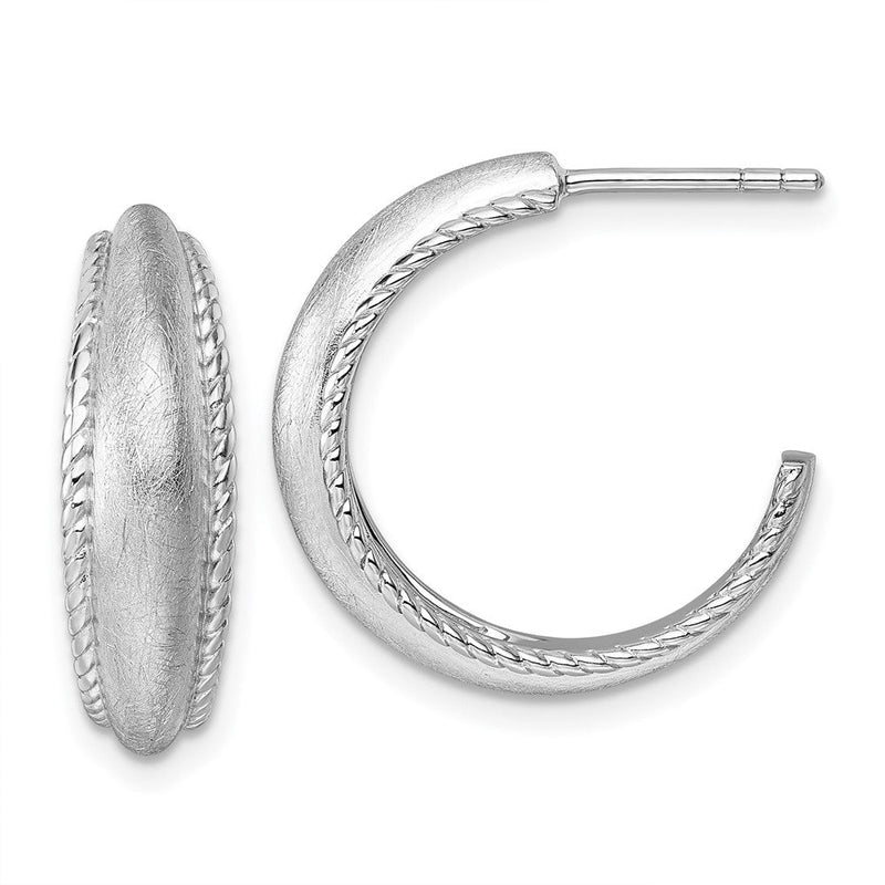 Sterlingsilber Rhodiniert Poliert und Scratch Finish Stecker Creolen