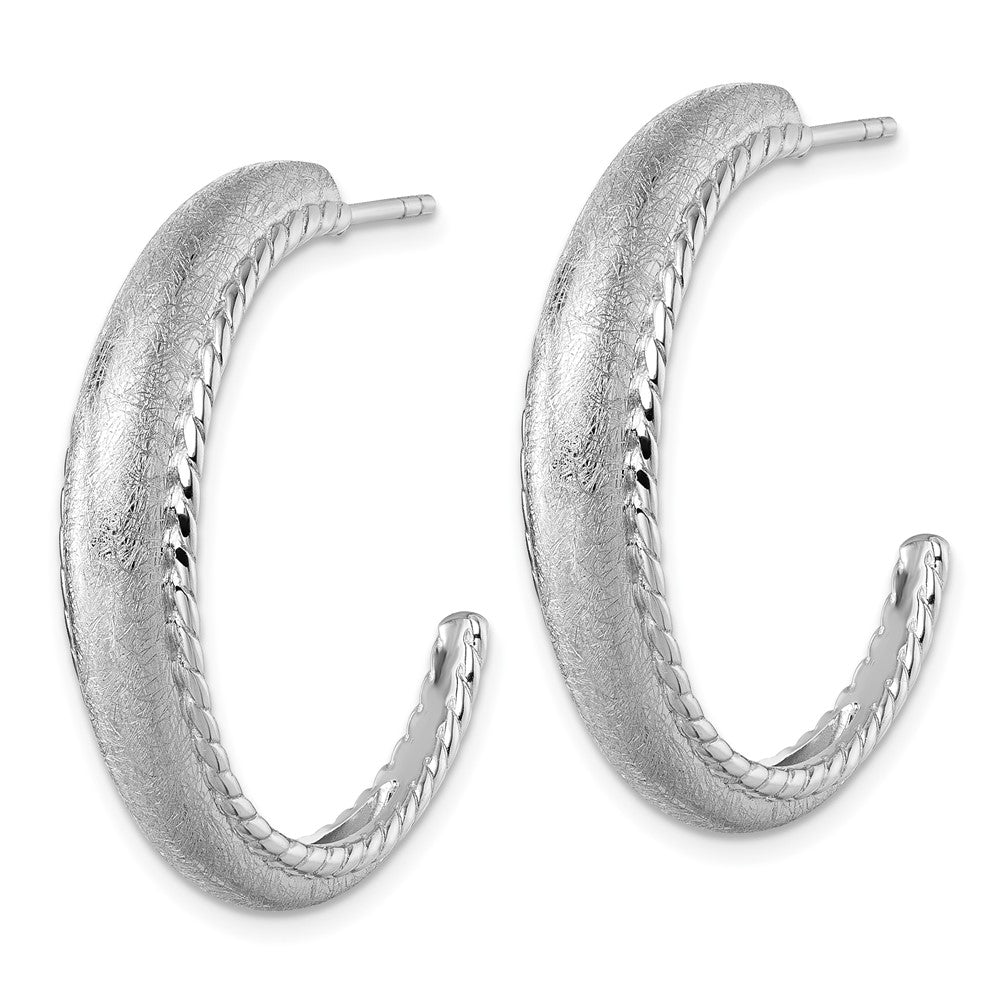 Sterlingsilber Rhodiniert Poliert und Scratch Finish Stecker Creolen