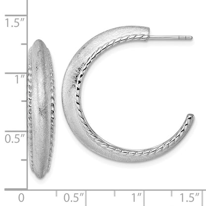 Sterlingsilber Rhodiniert Poliert und Scratch Finish Stecker Creolen