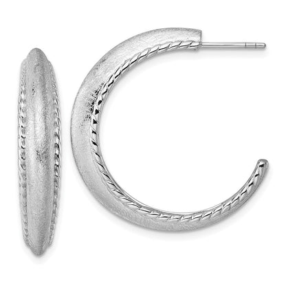 Sterlingsilber Rhodiniert Poliert und Scratch Finish Stecker Creolen