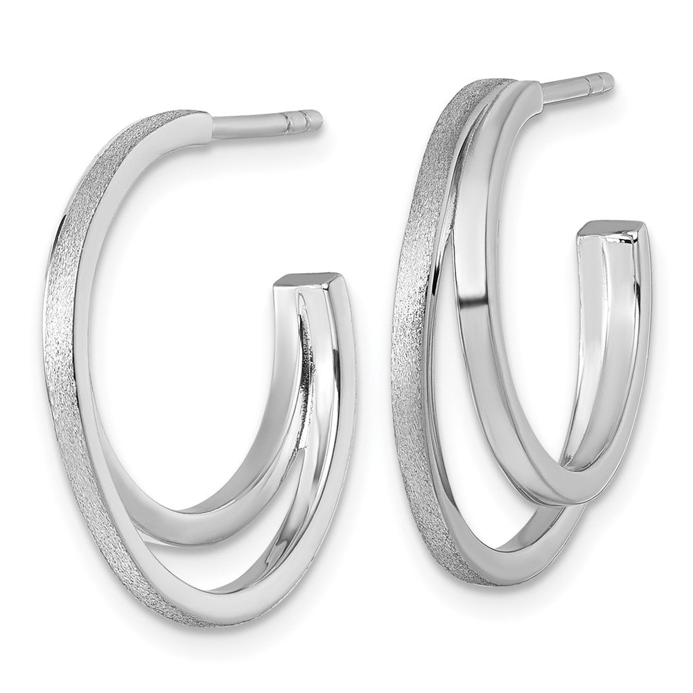 Sterlingsilber Rhodiniert Poliert und Satiniert Stecker Creolen