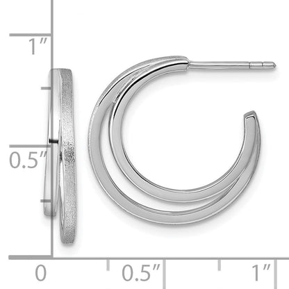 Sterlingsilber Rhodiniert Poliert und Satiniert Stecker Creolen