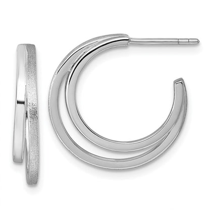 Sterlingsilber Rhodiniert Poliert und Satiniert Stecker Creolen