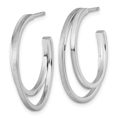Sterlingsilber Rhodiniert Poliert und Satiniert Stecker Creolen
