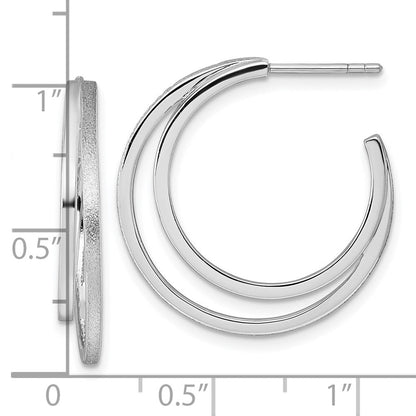 Sterlingsilber Rhodiniert Poliert und Satiniert Stecker Creolen