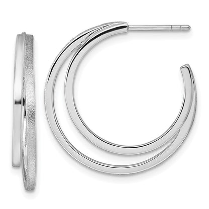 Sterlingsilber Rhodiniert Poliert und Satiniert Stecker Creolen