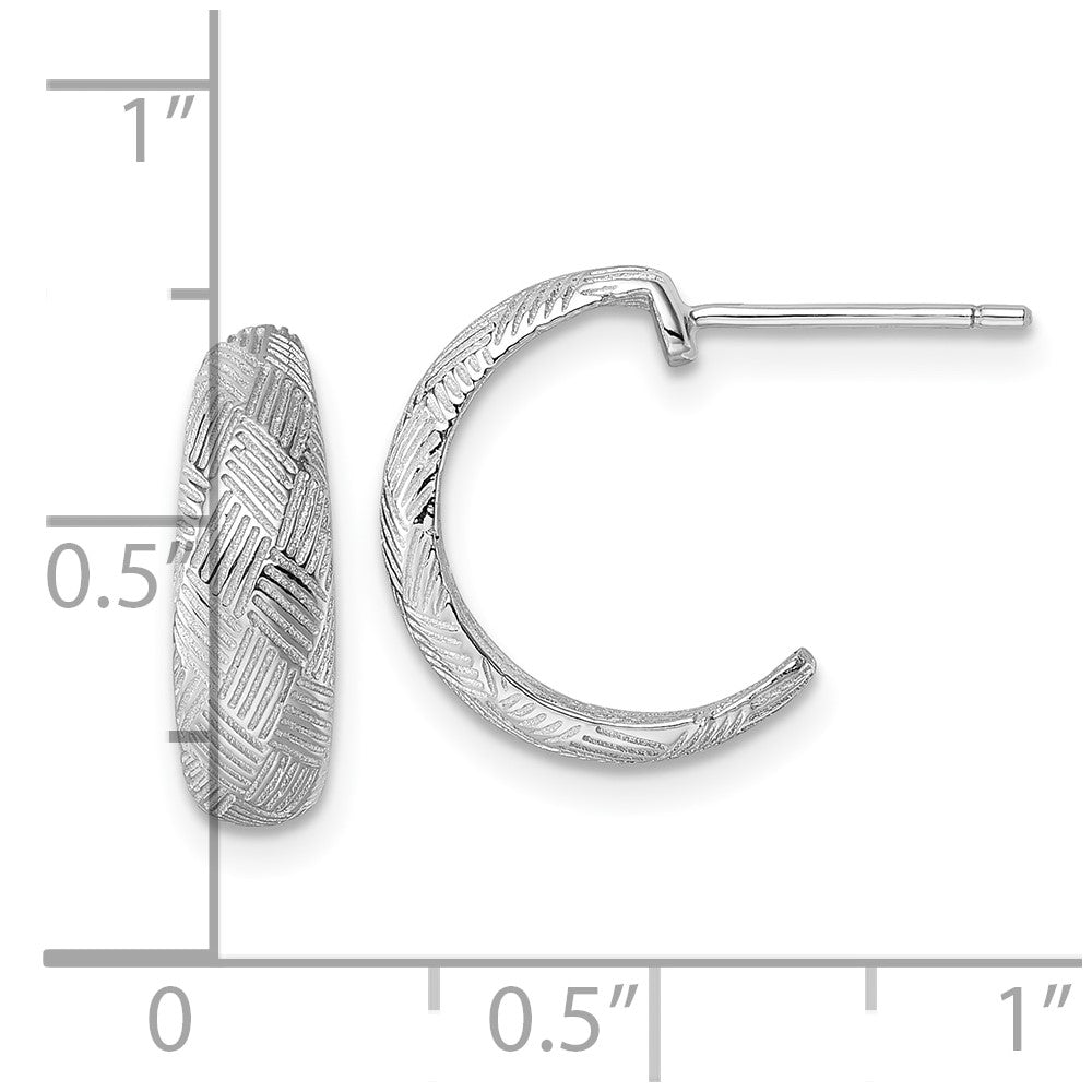 Sterlingsilber Rhodiniert Strukturiert Geflochten Design Stecker J- Creolen