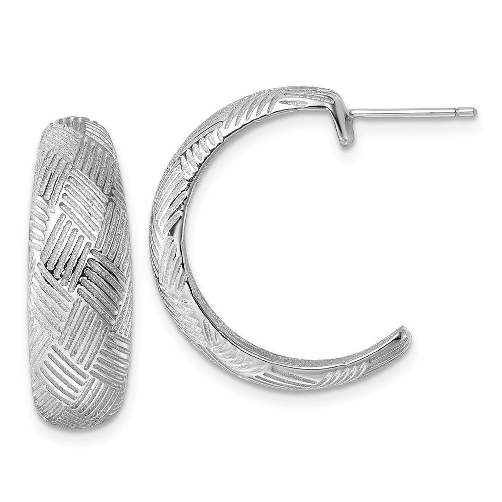 Sterlingsilber Rhodiniert Strukturiert Geflochten Design Stecker J- Creolen