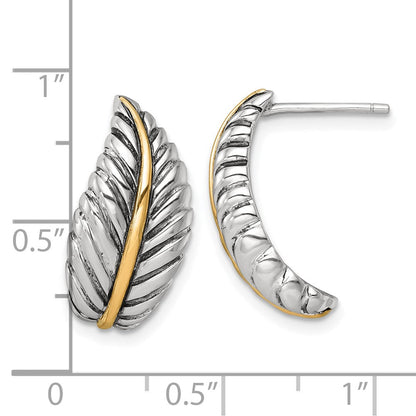 Sterlingsilber Antikisiert mit Silber/14K Bicolor Akzente Poliert Feder Ohrstecker