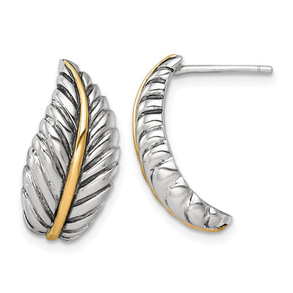 Sterlingsilber Antikisiert mit Silber/14K Bicolor Akzente Poliert Feder Ohrstecker