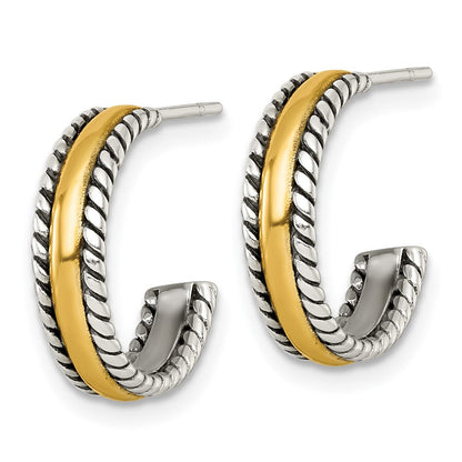 Sterlingsilber und Goldfarben Antikisiert Strukturiert Stecker C- Creolen