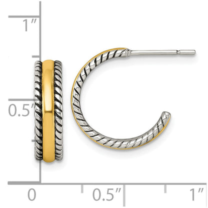 Sterlingsilber und Goldfarben Antikisiert Strukturiert Stecker C- Creolen