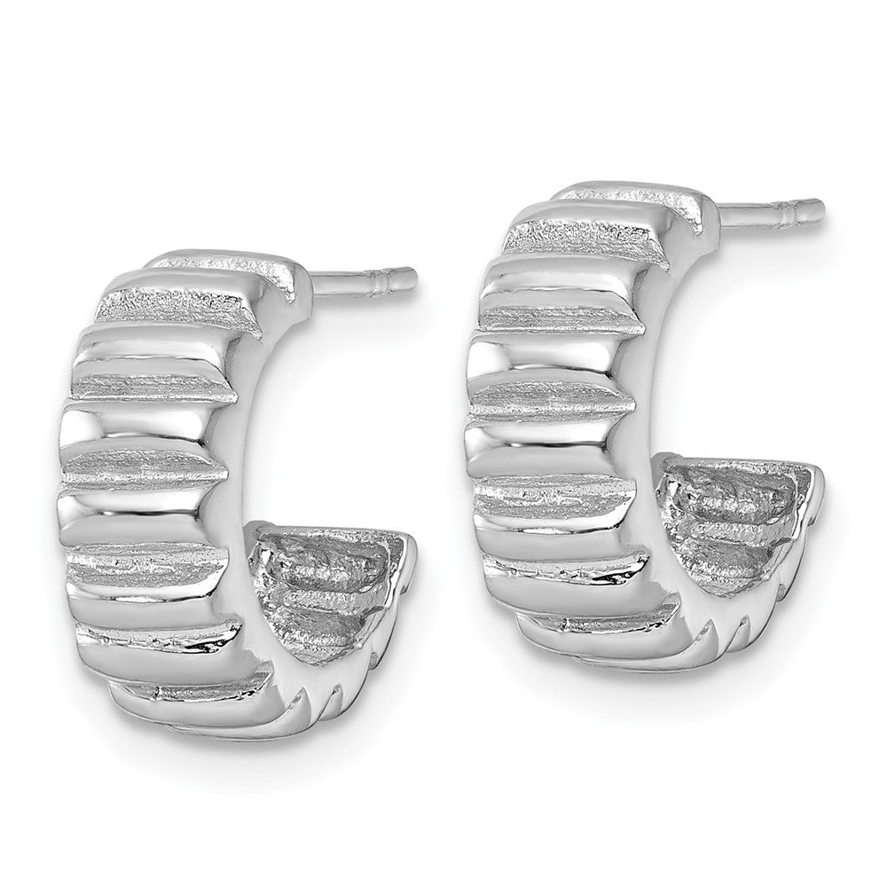 Sterlingsilber Rhodiniert Poliert und Strukturiert Stecker Creolen