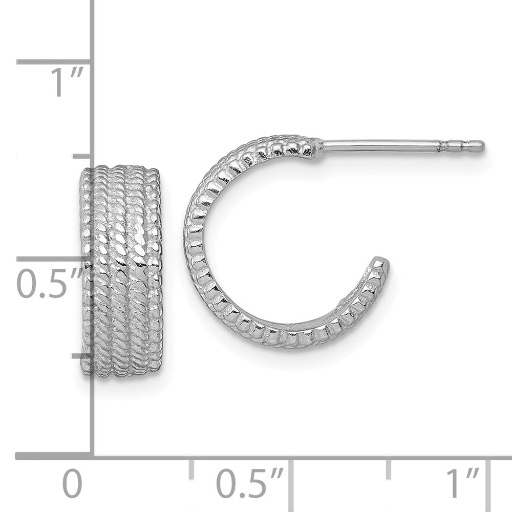 Sterlingsilber Rhodiniert Poliert und Strukturiert Stecker Creolen