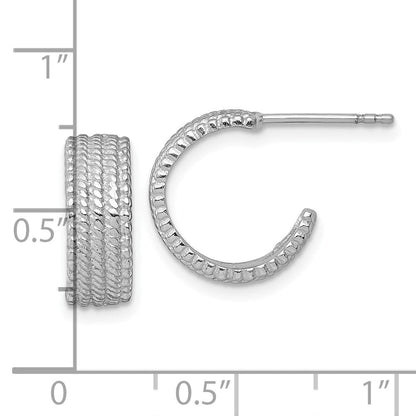 Sterlingsilber Rhodiniert Poliert und Strukturiert Stecker Creolen