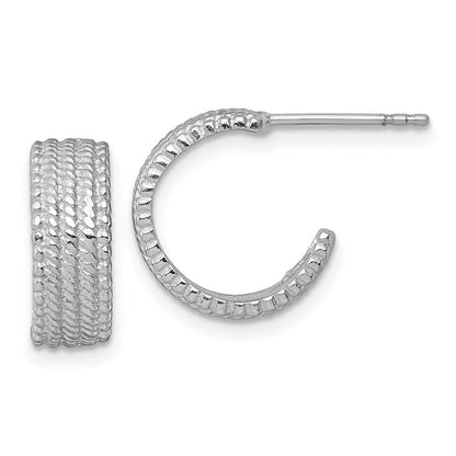 Sterlingsilber Rhodiniert Poliert und Strukturiert Stecker Creolen