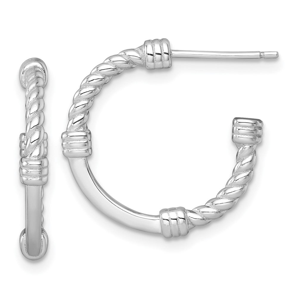 Sterlingsilber Rhodiniert Poliert und Gedreht 21.0mm Stecker C- Creolen